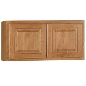 lot 139 image: Hampton Bay Hampton 30 in. W x 12 in. D x 15 in. H Assembled Wall Bridge Kitchen Cabinet in Medium Oak without Shelf