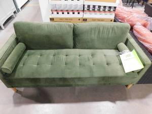 lot 131 image: Lifestyle Solutions Lillith 75.6 in. Square Arm Polyester Rectangle Sofa in. Olive Green