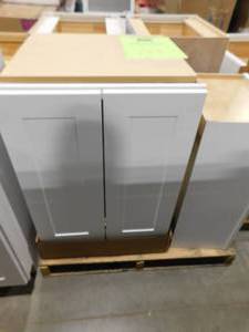 lot 144 image: Newport Pacific White Plywood Shaker Assembled Drawer Base Kitchen Cabinet Lot of 5 Cabinets.