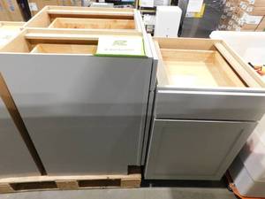 lot 148 image: Hampton Bay Courtland  Kitchen Cabinet in Sterling Gray Lot of 3