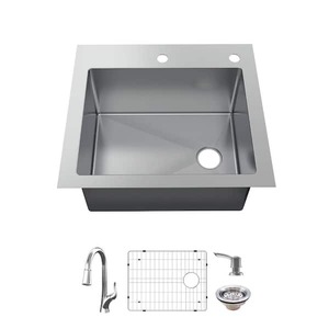 NEW Glacier Bay Dolancourt Tight Radius 25 in. Drop-In Single Bowl 18 Gauge Stainless Steel Kitchen Sink with Pull-Down Faucet