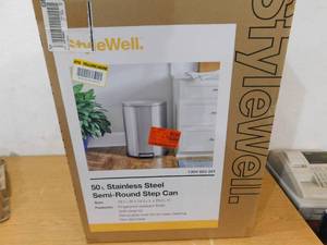 StyleWell SW 13 gal. Stainless Steel Step-On Trash Can D-Shaped