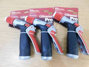 (3) GILMOUR NOZZLE PRO RED GRIP TRIGGER Sprayer for garden hose.