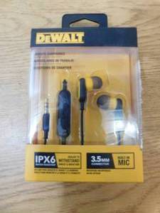 Dewalt Jobsite IPX6 Sweat Water Resistant Earphones 3.5mm Connector 190 9032 DW3