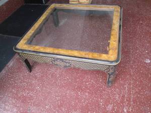 lot 7 image: Wood with glass top coffee table...