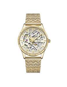 New Kenneth Cole New York Womens Skeleton Dial Goldtone Stainless Steel Mesh Bracelet Automatic Watch