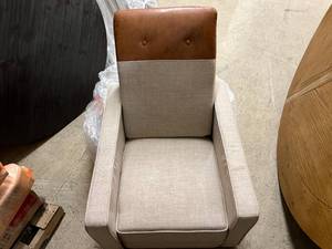 Two Tone Caramel & Beige Linen Push Back Recliner