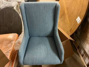 Blue Linen Accent Chair with Sloping Track Arm