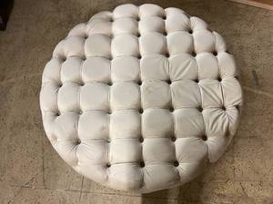 Beige Velvet Round Tufted Cocktail Ottoman
