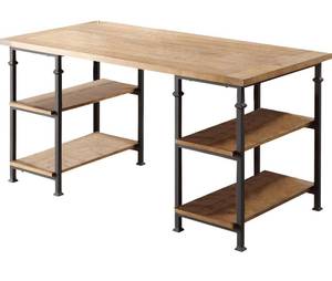 Factory Rustic Oak finish Metal & Poplar Writing Desk