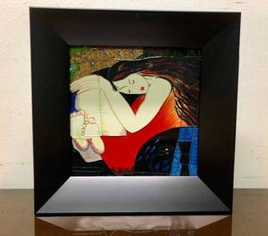 lot 14 image: Framed Signed Enameled Cubist Style Artwork
