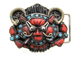 lot 105 image: Old Jeweled Silver Tibetan Buckle