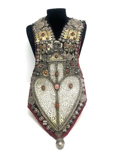 Exceptional LARGE Antique Turkoman Silver Chest Adornment w/HUGE Heart Pendant