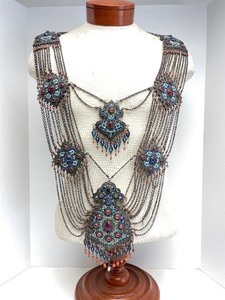 lot 137 image: Fine 19th Century Large Central Asian Enameled Silver Chest Adornment  Necklace&nbsp