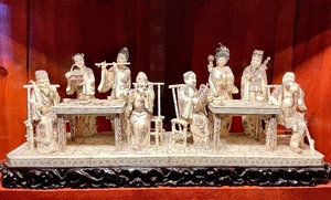 lot 93 image: Outstanding Vintage Carved Bone Faux Ivory Chinese Immortals Figural Sculpture