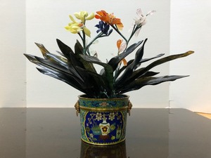 Small Glass Floral Arrangement in Cloisonne Vase&nbsp