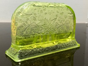 Antique Vasiline Art Glass Vanity Set Case