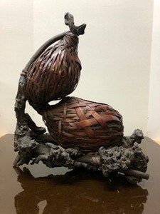 Vintage  Antique Double Gourd Ikebana Basket