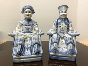 Blue and White Emperor and Empress Porcelain Figures