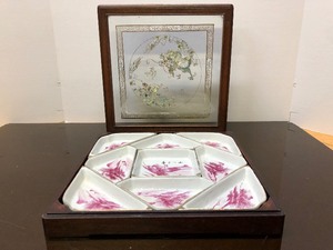 Antique Chinese 9-Section Sweetmeat Dish Set in Ornate Rosewood Box