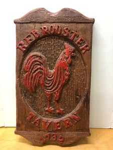 Vintage Wood-like Red Rooster Tavern Bar Sign