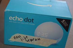 lot 16 image: Echo Dot (5th Generation) with Clock - Smart Speaker with LED  Alexa