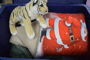 lot 93 image: Lot of Plush Toy Tiger, Santa Pillow, and Blankets