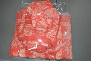 lot 97 image: Crate & Barrel Tablecloth - Reindeer Red, 60x108 Inches