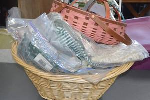lot 118 image: Lot of Assorted Longaberger Basket Liners and Wicker Baskets