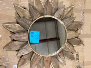 Home Decorators Collection Medium Sunburst Brown Antiqued Art Deco Accent Mirror (34 in. Diameter) Customer Returns See Pictures