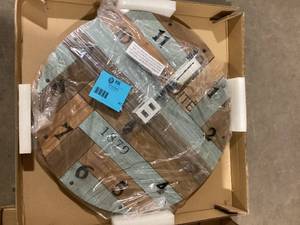 Large Farmhouse Natural & Blue Wooden Shiplap Wall Clock (27 in.) by StyleWell  Customer Returns See Pictures