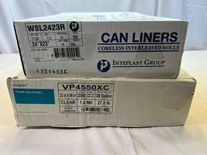 1x 200ct 38gallon Can Liners Clear & 1x 250ct 24x23 Can Liners Red