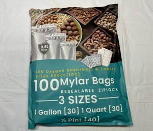 100 Mylar Bags(3 sizes), Oxygen Absorbers & Labels