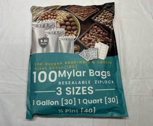 100 Mylar Bags(3 sizes), Oxygen Absorbers & Labels