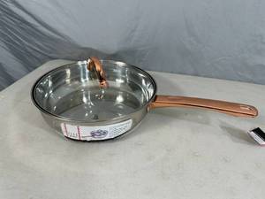 New Rose Gold Stainless Steel 2.5 qt Frying Pan with Glass Lid