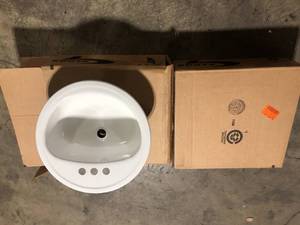 lot 11 image: Lot of 2  Bootz Industries Laurel Round Drop-In Bathroom Sink in White Customer Returns See Pictures