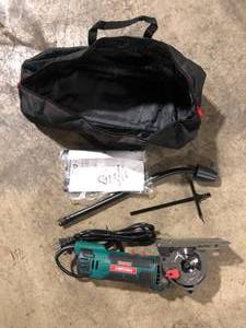 lot 12 image: HYCHIKA Electric Circular Saw 4.0 Amp 3-38 in. Mini Circular Saw 4500 RPM with 3 Saw Blades and Scale Ruler  Customer Returns See Pictures