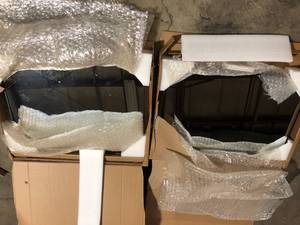 lot 21 image: Lot of  2 StyleWell Medium Modern Rectangular Black Framed Mirror with Rounded Corners (22 in. W x 32 in. H)  Customer Returns See Pictures