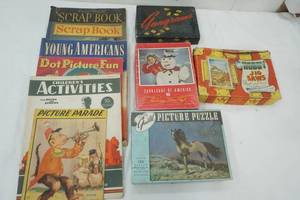 lot 1 image: Vintage Scrapbooks, Activities & 3 Puzzles & Word Game