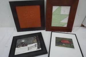 lot 39 image: Framed Quilt Art & Jodi Hill Wagon Art and winter scene framed picture