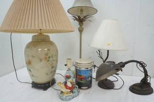 lot 46 image: Variety of Table Lamps, Vintage table lamp, Good Old Barn Summer Canister