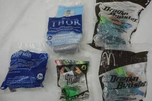 lot 65 image: Meal toys  Dragon Booster, Thor, Green Lantern and SpiderMan