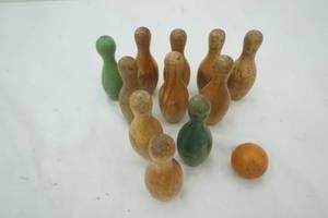 lot 277 image: Vintage wood bowling pin set