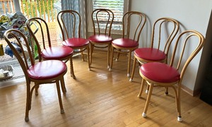 lot 10 image: Seven Bent Wood Red Seated Parlor Chairs from Poland