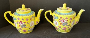 lot 37 image: Pair of Vintage Colorful Chinese Teapots