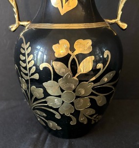lot 38 image: Vintage Etched Brass Double Handled Vase