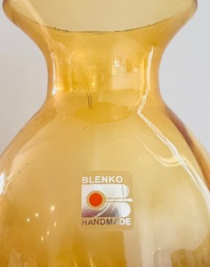 lot 139A image: Vintage Blenko Amber Art Glass Ribbed Optic Vase