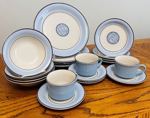 lot 111 image: Vintage Mikasa Ambience Blue Cameo Dinnerware and Mugs