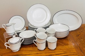 lot 109 image: Vintage Beautiful White China with Silver Rim