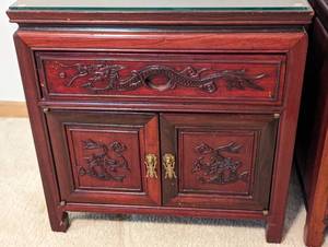 lot 25 image: Pair of Carved Rosewood Dragon Accent Tables